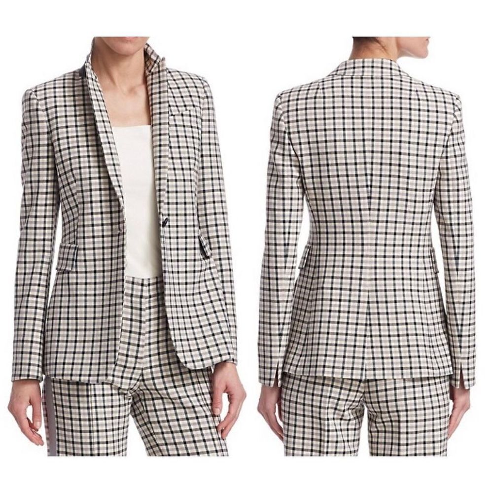 The Akris Punto Glen Check Blazer Jacket Cream Black Lavender Plaid Size 4 Small